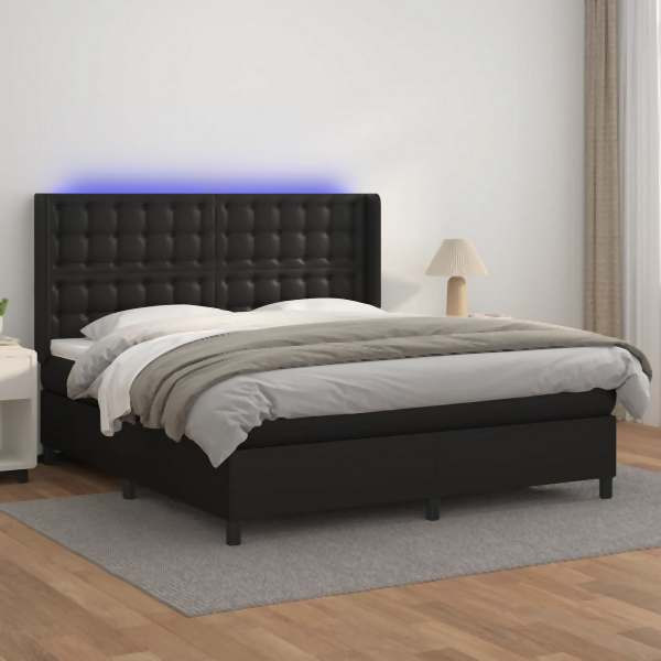 vidaXL Boxspringbett mit Matratze & LED Schwarz 180x200 cm Kunstleder, 3139397