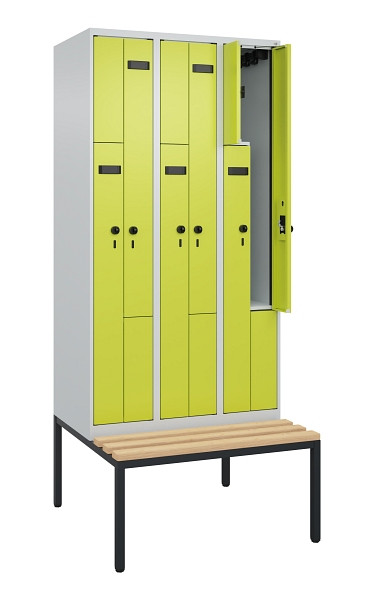 C+P Z-Spind Evolo PLUS, 6 Fächer, 2120x900x815mm, 7035/0024, Drehriegel, Sitzfläche Buche-Hartholz, Sitzbank, 0490537-306 S10011