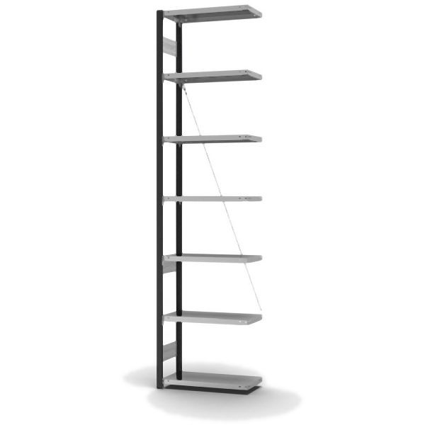 hofe Anbauregal, zerlegt, 7 Böden 3000 x 300 x 750 mm, verzinkt Stützprofile - anthrazitgrau/RAL 7016, HAA303007XL