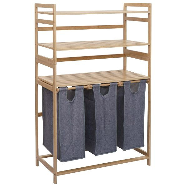 Mendler Bambus Wäschesammler HWC-P78, Wäschesortierer Wäschekorb Regal Wäscheorganizer, 3 Ablagen MVG 125x80x40cm 135L, grau, 120020