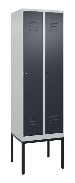 C+P Umkleidespind Classic PLUS mit Mitteltrennwand, Gestell, 2 Abteile, 2120x600x500mm, 7035/7016, Zylinderschlösser, 0800307-20F S10023