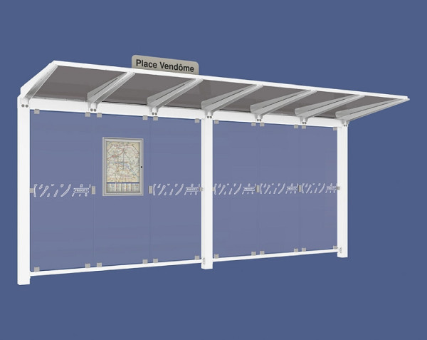 Procity Wartehalle Venedig - Ohne Seitenverkleidungen, Farbe RAL 9010, Maße: Breite 5000 x Höhe 2422 x Tiefe 1520 mm, 529660.9010