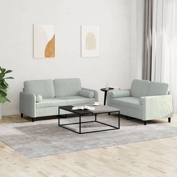 vidaXL 2-tlg. Sofagarnitur mit Kissen Hellgrau Samt, 3201994