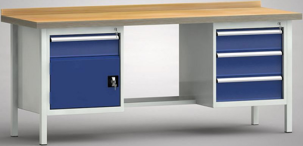 KLW Standard-Werkbank - 2000 x 700 x 840 mm L x T x H, links 150EA/Türe 350 mm, rechts 150EA/2x175EA mm, WS202N-2000M40-E2072