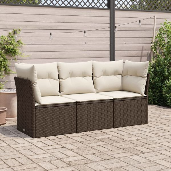 vidaXL 3-teilig Garten-Sofagarnitur mit Kissen Braun Poly Rattan, 3217213