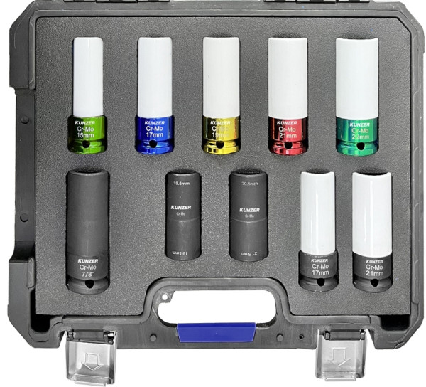 Kunzer Impact-Radmutternsatz 1/2" 10-teilig, im Koffer, 7RK10