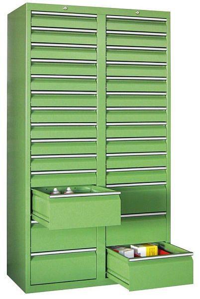 Pavoy Schubladenschrank Rollenführung, 1800/1000/500, Zylinderschloss, 2 Reihen, 18x100, 8x200, 43434-100-004-910905