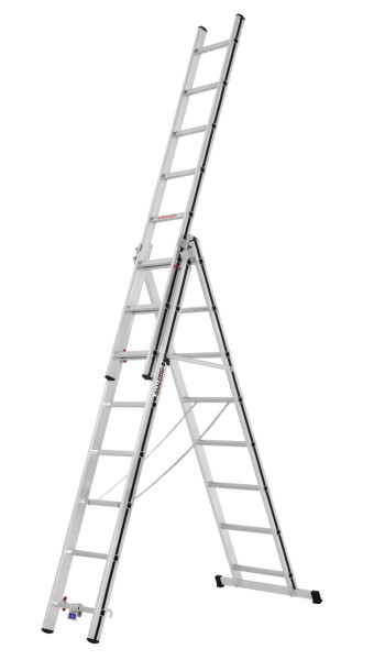 ALU-PRO Mehrzweckleiter dreiteilig, 3x8 Sprossen, Länge eingefahren 2,32 m / ausgefahren 5,11 m, 7004724