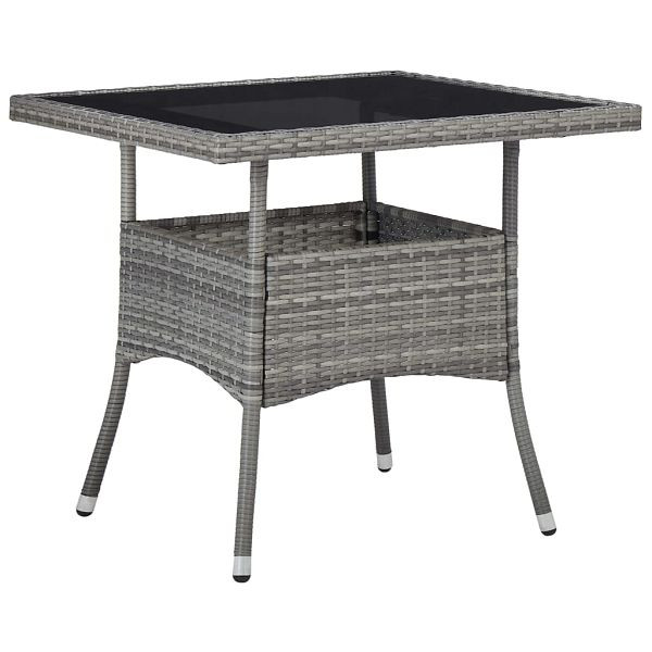 vidaXL Garten-Esstisch Grau Poly Rattan und Glas, 46178