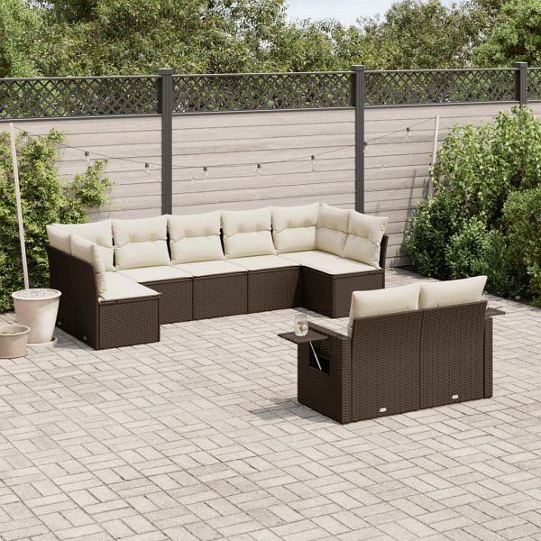 vidaXL 9-teilig Garten-Sofagarnitur mit Kissen Braun Poly Rattan, 3220622