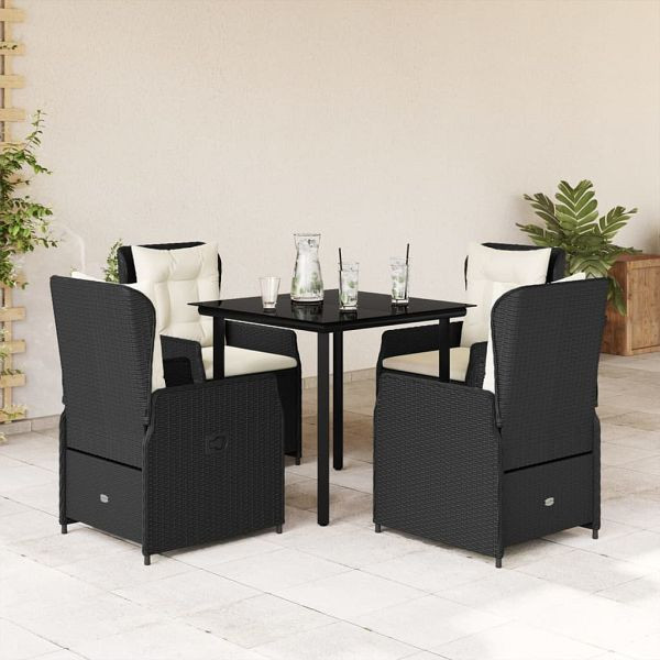 vidaXL 5-teilig Garten-Essgruppe mit Kissen Schwarz Poly Rattan, 3262834