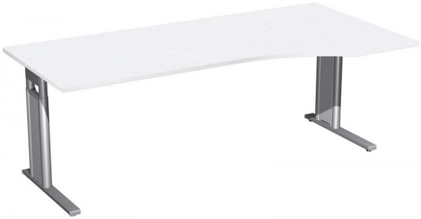 geramöbel PC-Schreibtisch rechts höhenverstellbar, C Fuß Blende optional, 2000x1000x680-820, Weiß/Silber, N-647313-WS