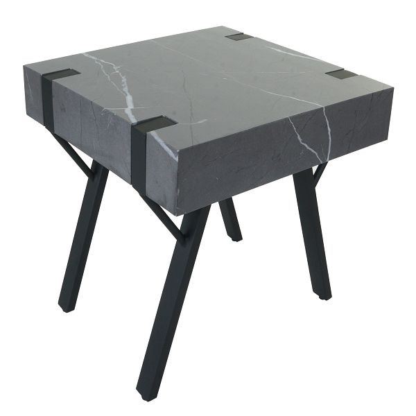 Mendler Beistelltisch HWC-L54, Kaffeetisch Nachttisch Loungetisch Couchtisch, Eisen MDF 50x55x50cm, Marmor-Optik grau, 99747