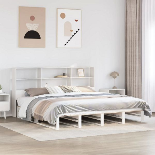 vidaXL Massivholzbett mit Regal ohne Matratze Weiß 200x200 cm, 3323933