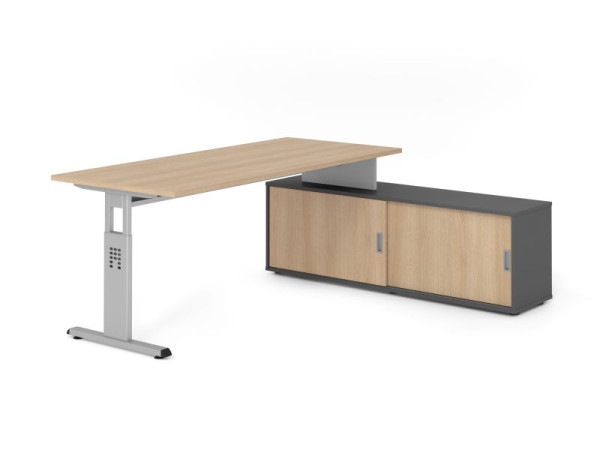 Hammerbacher Aufsatz-Schreibtisch OSE19, 180x80cm, Platte: Eiche, 25mm dick, T-Fuß Gestell Silber, Ahorn, SB/E/S/G/E, VOSE19SB/E/S/G/E