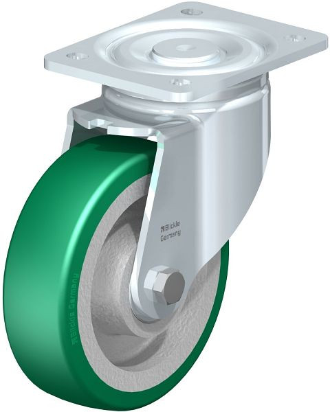 Blickle LH-GST 160K Stahlblech-Lenkrolle, Schwerlast-Ausführung, mit Anschraubplatte, Blickle Softhane®, Grün, 754610