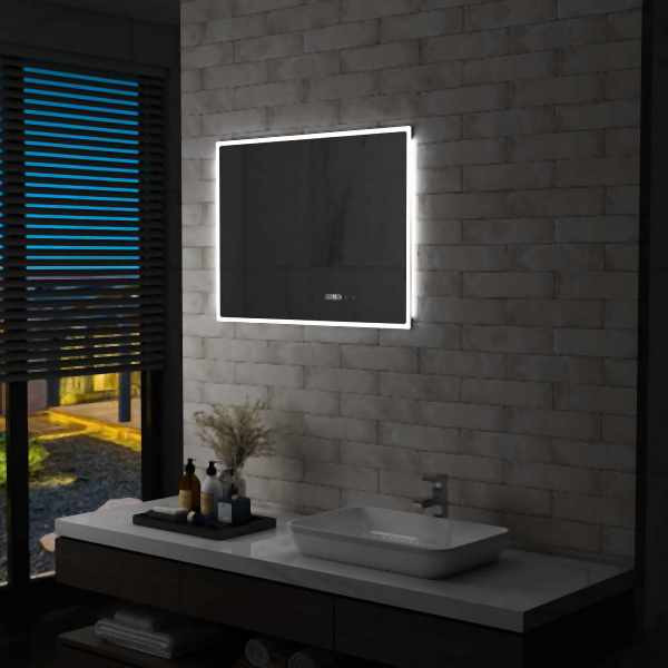 vidaXL LED-Badspiegel mit Berührungssensor und Zeitanzeige 80x60 cm, 144738