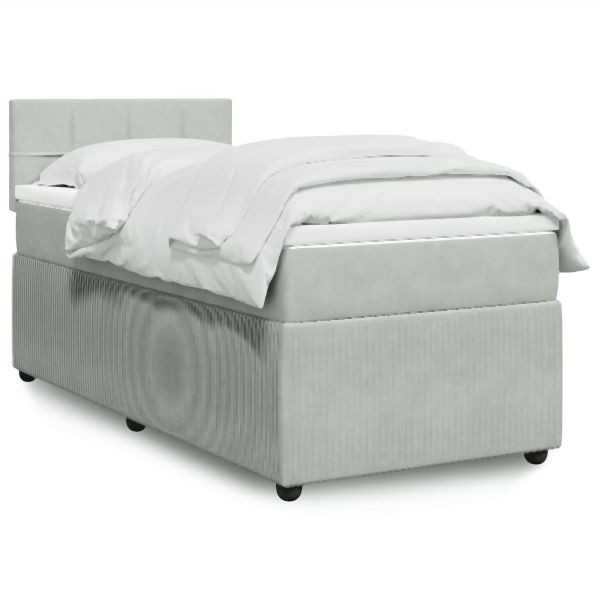 vidaXL Boxspringbett mit Matratze Hellgrau 90x190 cm Samt, 3289926