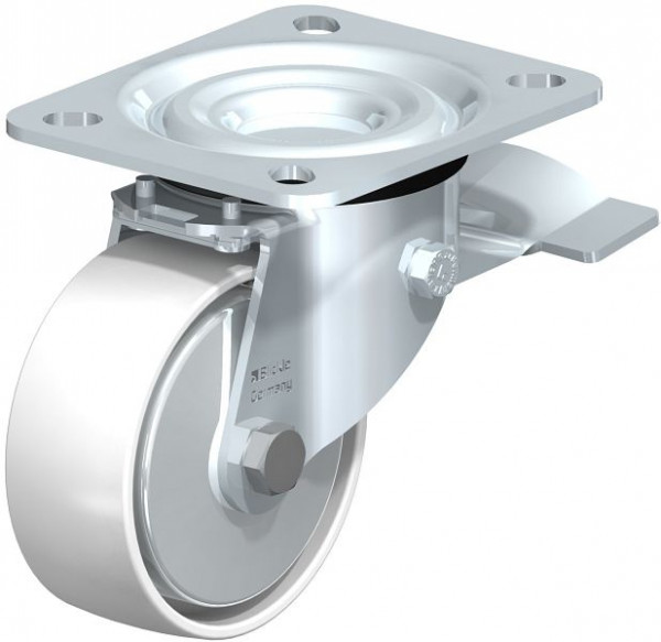 Blickle L-PO 80K-ST-FA Stahlblech-Lenkrolle, mittelschwere Ausführung, mit Anschraubplatte & Feststeller, Polyamid, Weiß, 852632