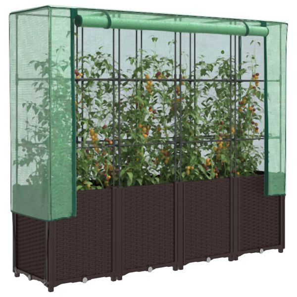 vidaXL Hochbeet mit Gewächshaus-Aufsatz Rattan-Optik 160x40x153 cm, 4015803