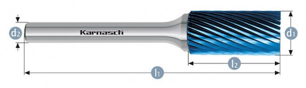 Karnasch Hartmetall-Frässtift Blue-Tec beschichtet ZYA/ HP-2 d1=3 / l2=14 / d2=3 / l1=38mm, VE: 5 Stück, 115000030