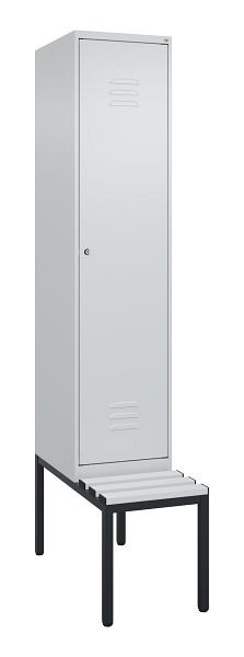 C+P Umkleidespind Classic PLUS mit Mitteltrennwand, Bank, 2120x400x815mm, 7035/7035, Zylinderschloss, 0800507-12F S10024