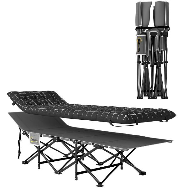Outsunny Klappbares Campingbett, Feldbett mit Matratze, ergonomisch, Metallrahmen, Schwarz, A20-517V00BK