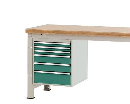 Manuflex Gehäuse-Unterbau PROFI, Nutzhöhe 500 mm mit 6 Schubfächern, für Werkbanktiefe 700 mm, Graugrün, ZB4931.0001