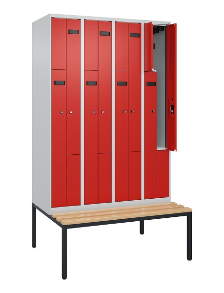 C+P Z-Spind Evolo PLUS, 8 Fächer, 2120x1200x815mm, 7035/3020, Zylinderschloss, Material Sitzfläche Buche-Hartholz, Sitzbank, 0490537-408 S10034