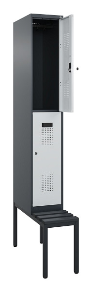 C+P Doppelstock-Spind Evolo PLUS, Bank, 2 Fächer, 2120x300x815mm, 7016/7035, Zylinderschloss, Sitzfläche Kunststoff, Sitzbank, 0493507-10 S10125