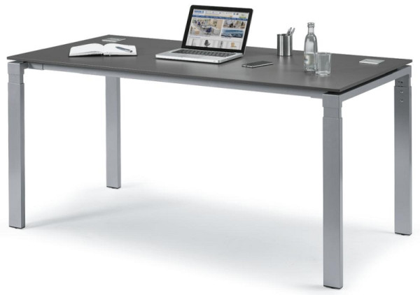 Deskin Schreibtisch 4-Fuß Comfort EVO, Dekor anthrazit, Gestell Alusilber RAL 9006, B 1800 x T 800 x H 730-855 mm, 275159