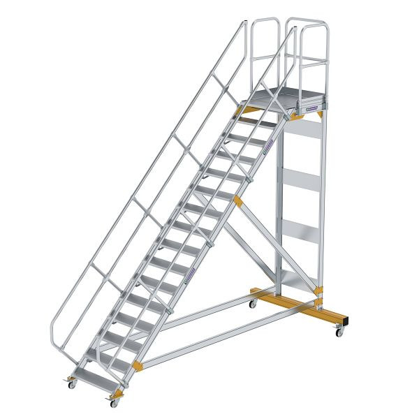 Munk Günzburger Steigtechnik Plattformtreppe 45° fahrbar Stufenbreite 800 mm 16 Stufen Aluminium geriffelt, 600796