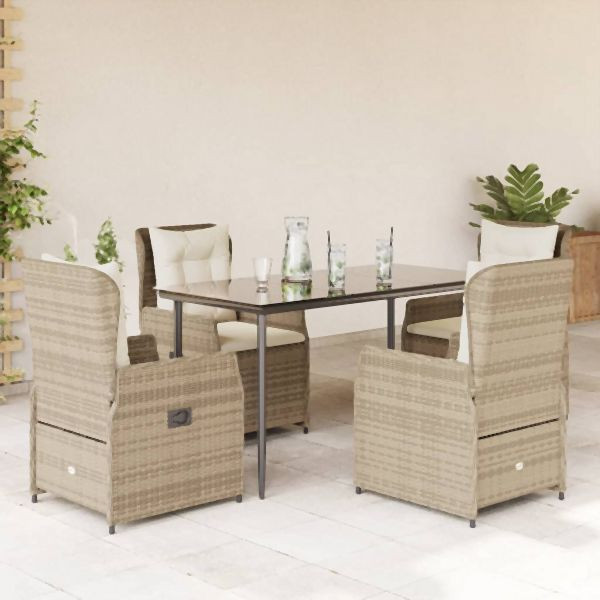 vidaXL 5-teilig Garten-Essgruppe mit Kissen Beige Poly Rattan, 3262884