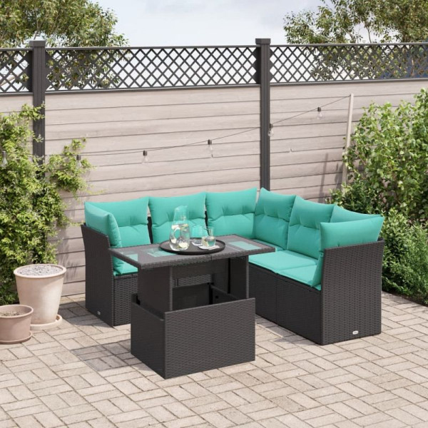 vidaXL 6-teiliges Gartensofa-Set mit Kissen, schwarzes Polyrattan, 3266577
