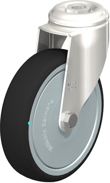 Blickle LKRXA-PATH 126KD-FK Edelstahl-Apparate-Lenkrolle mit Rückenloch, Thermoplastisches Polyurethan, Grau, 760890