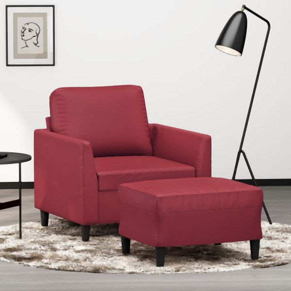 vidaXL Sessel mit Hocker Weinrot 60 cm Kunstleder, 3201120
