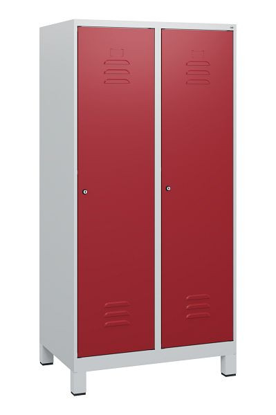 C+P Umkleidespind Classic PLUS, Füße, 2 Abteile, 1630x800x500mm, 7035/3003, Zylinderschlösser, 0800105-22 S10016