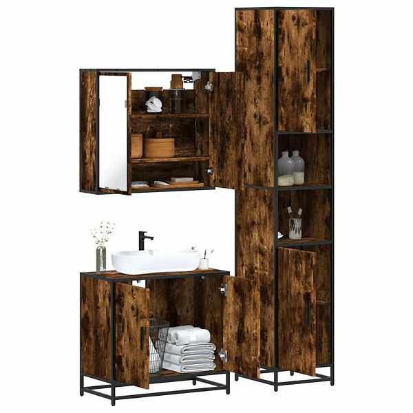 vidaXL 3-tlg. Badmöbel-Set Räuchereiche Holzwerkstoff, 3301067