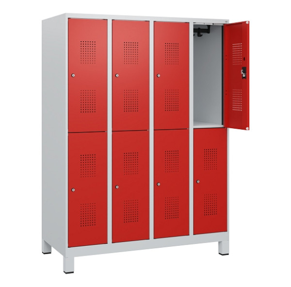 C+P Doppelstöckiger Spind Evolo PLUS, Füße, 8 Fächer, 1630x1200x500mm, 7035/3020, Zylinderschloss, 0493105-40 S10028
