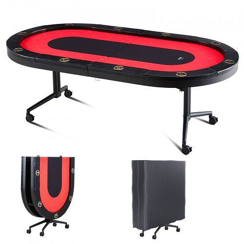 VEVOR Casino Pokertisch Klappbare Tischbeine 2290 x 1220 x 800 mm (L x B x H), Schwarz & Rot für 10 Spieler mit Staubschutzhülle, DZDTZDPKPZ10ERDQTV0