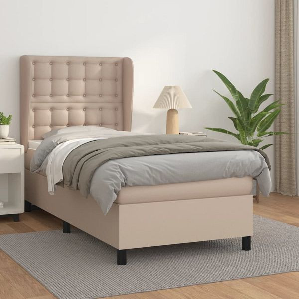 vidaXL Boxspringbett mit Matratze Cappuccino-Braun 90x190cm Kunstleder, 3129008