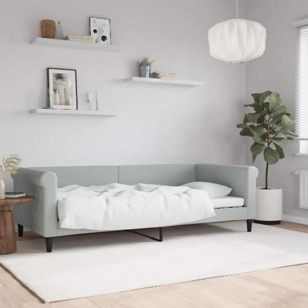 vidaXL Tagesbett Hellgrau 90x200 cm Samt, Massivholz, 354244