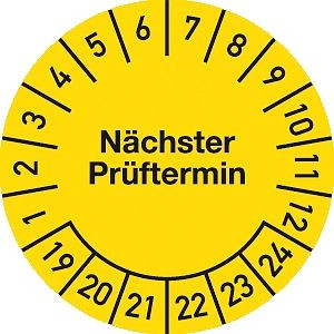Moedel Prüfplakette Nächster Prüftermin 2019-2024, Dokumentenfolie, Ø 30 mm, VE: 10 Stück/Bogen, 55573