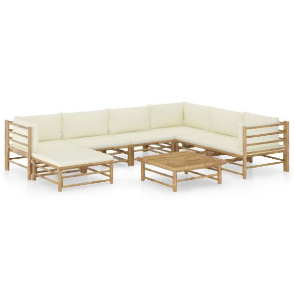 vidaXL 8-tlg. Garten-Lounge-Set mit Cremeweißen Kissen Bambus, 3058219