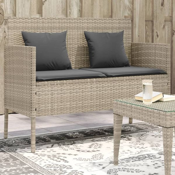 vidaXL Gartenbank mit Kissen Hellgrau Poly Rattan, 365776