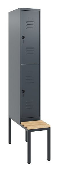 C+P Doppelstöckiger Spind Classic PLUS, Bank, 1950x300x815mm, 7016/7016, Drehriegel, Sitzleisten aus Buche, mit untergebauter Sitzbank, 0803505-10 S10012