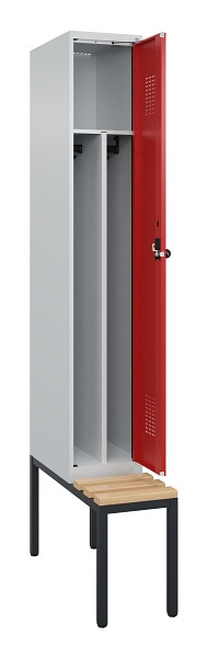 C+P Spind Evolo PLUS, 1 Abteile, 2120x300x815mm, 7035/3000, Haken 4, Drehriegel, Sitzfläche Buche-Hartholz, Sitzbank, 0490507-10F S10003