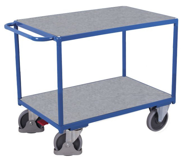 VARIOfit Schwerer Tischwagen mit 2 Zinkblechladeflächen, Ladefläche: 1.000 x 700 mm, RAL 5010 enzianblau, sw-700.505