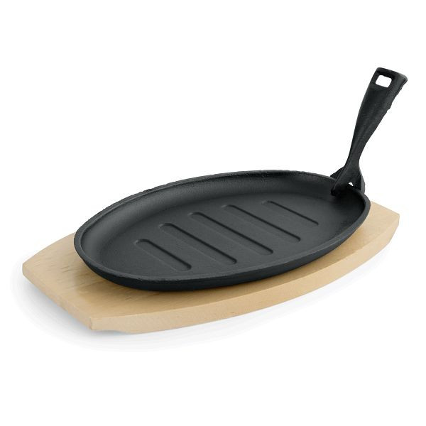 WAS Cast Iron 35 Servierpfanne mit Holzuntersetzer, 27,5 x 17,5 x, 2 cm, Gusseisen, 3521300