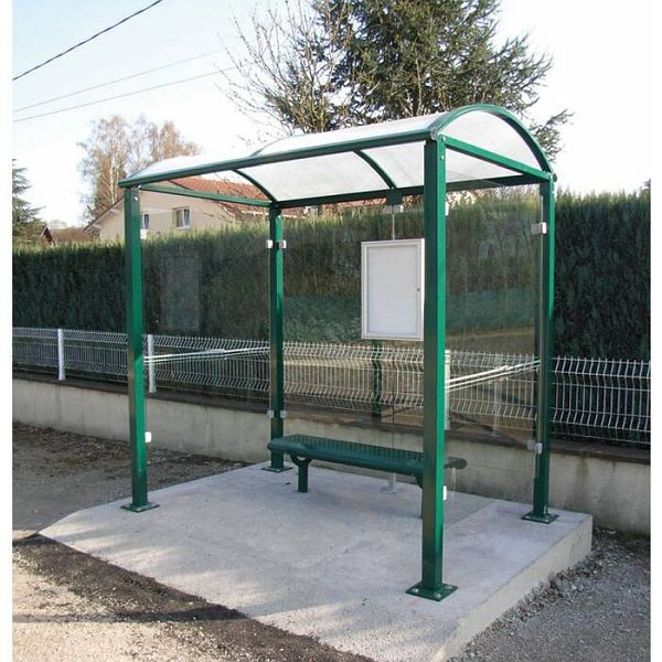 Stein HGS Wartehalle -Station-, 1 x Seitenverglasung (8 mm), RAL 6005 moosgrün, Maße (BxTxH): 2500 x 1560 x 2547 mm, 22320-04